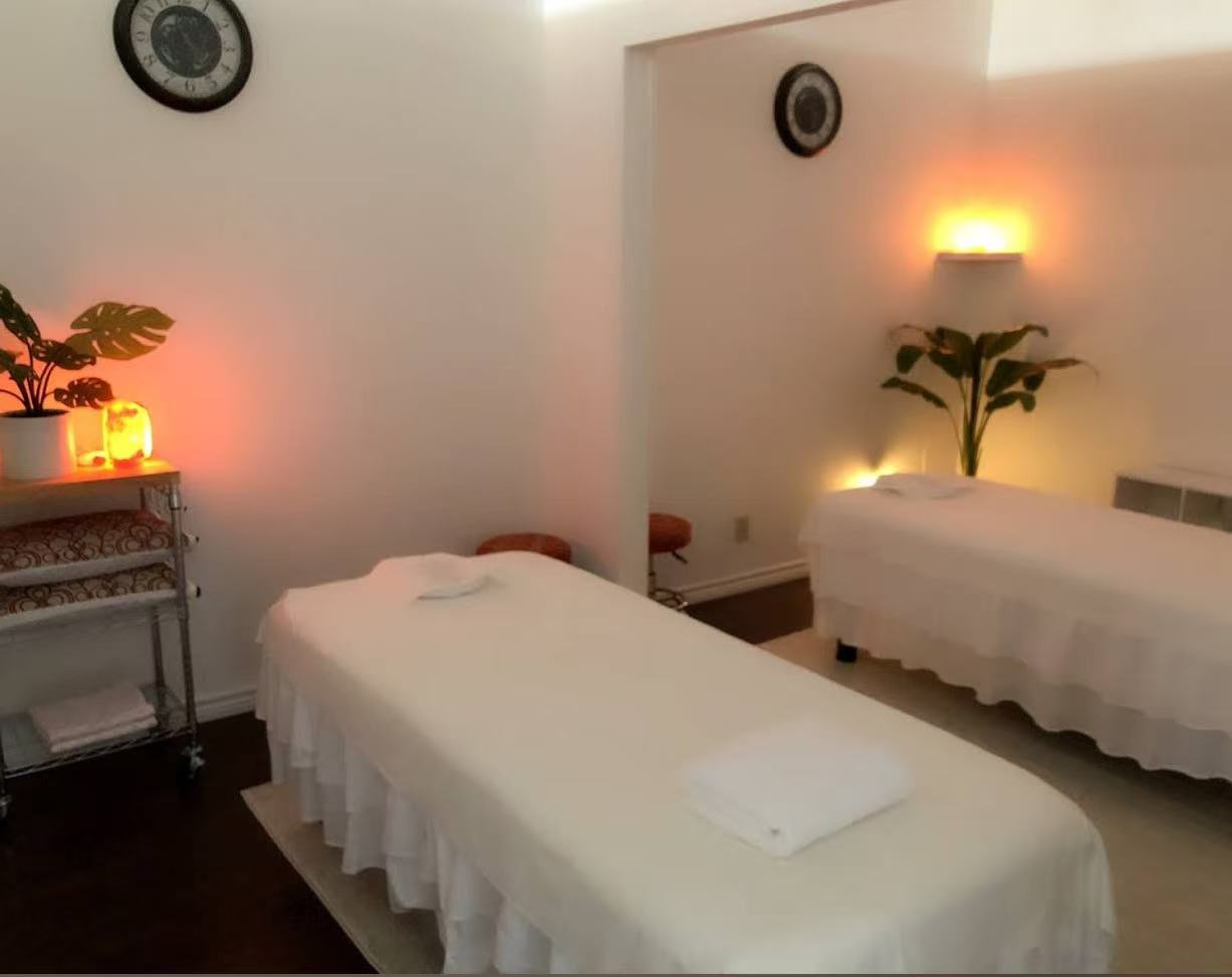 Massage room with warm lighting